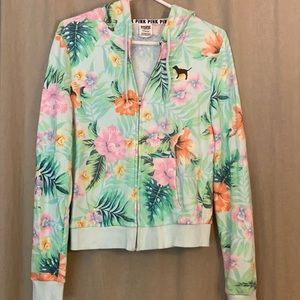 VS PINK Floral Tropical Palm Full Zip Hoodie